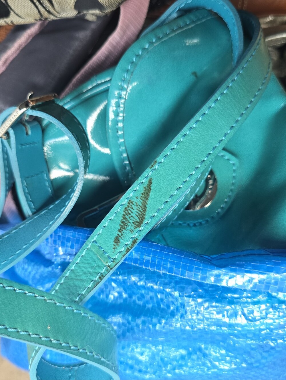 Vintage Longchamp Crossbody Bag Teal Buckle Patent Leather Bag - Picture 2 of 7